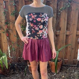 Leather Alice and Olivia pleated skirt soft burgundy rose